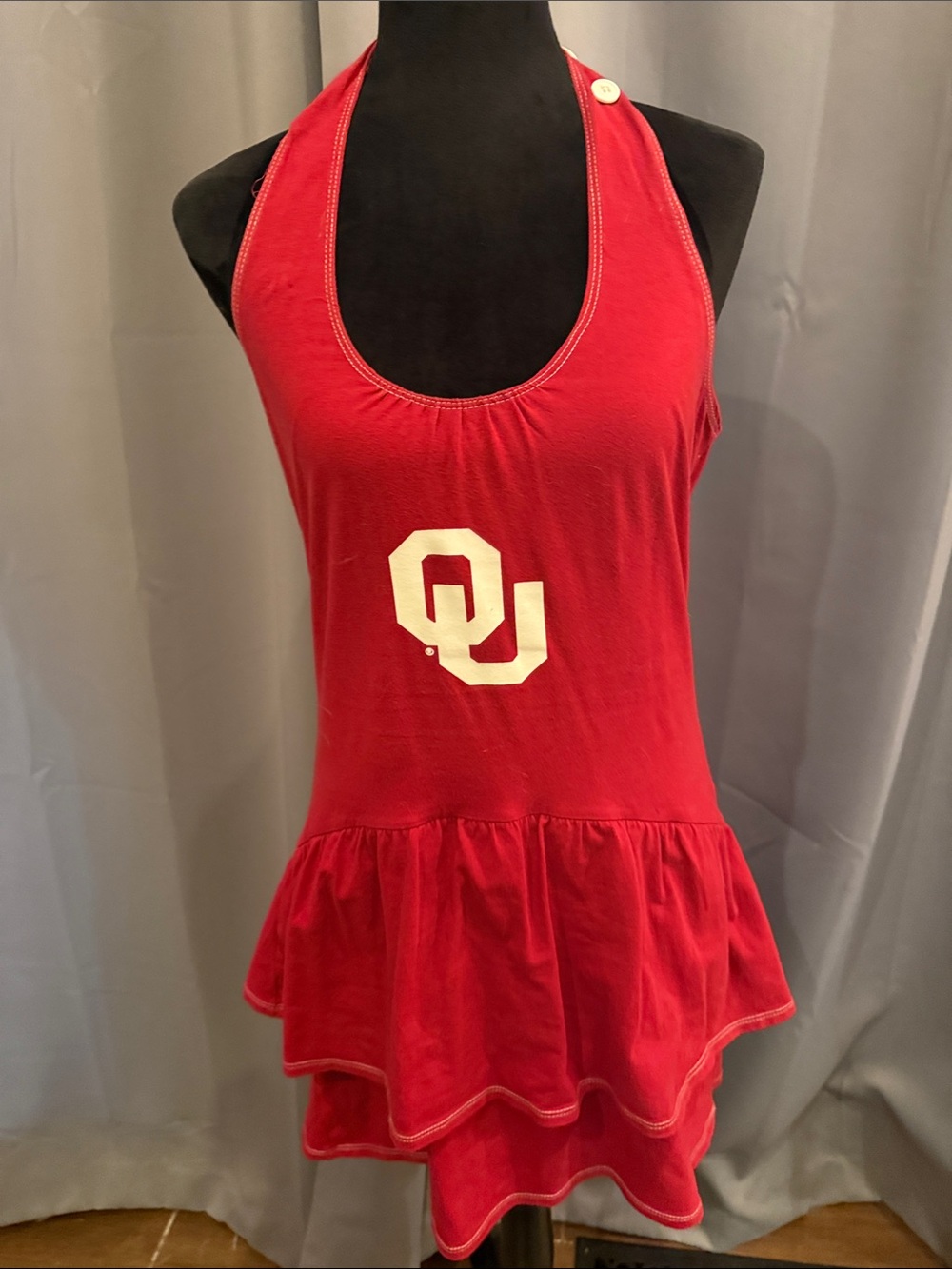 OU Red Ruffle Halter Tank Top